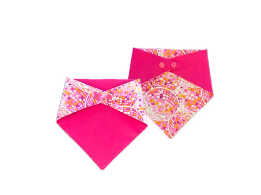 Pink disco snap on reversible dog bandana