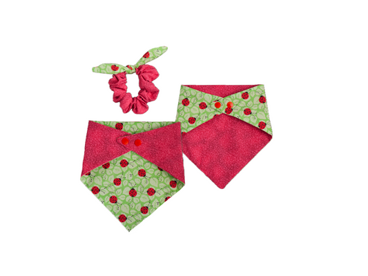 Reversible Lady Bug Bandana and Matching Scrunchie